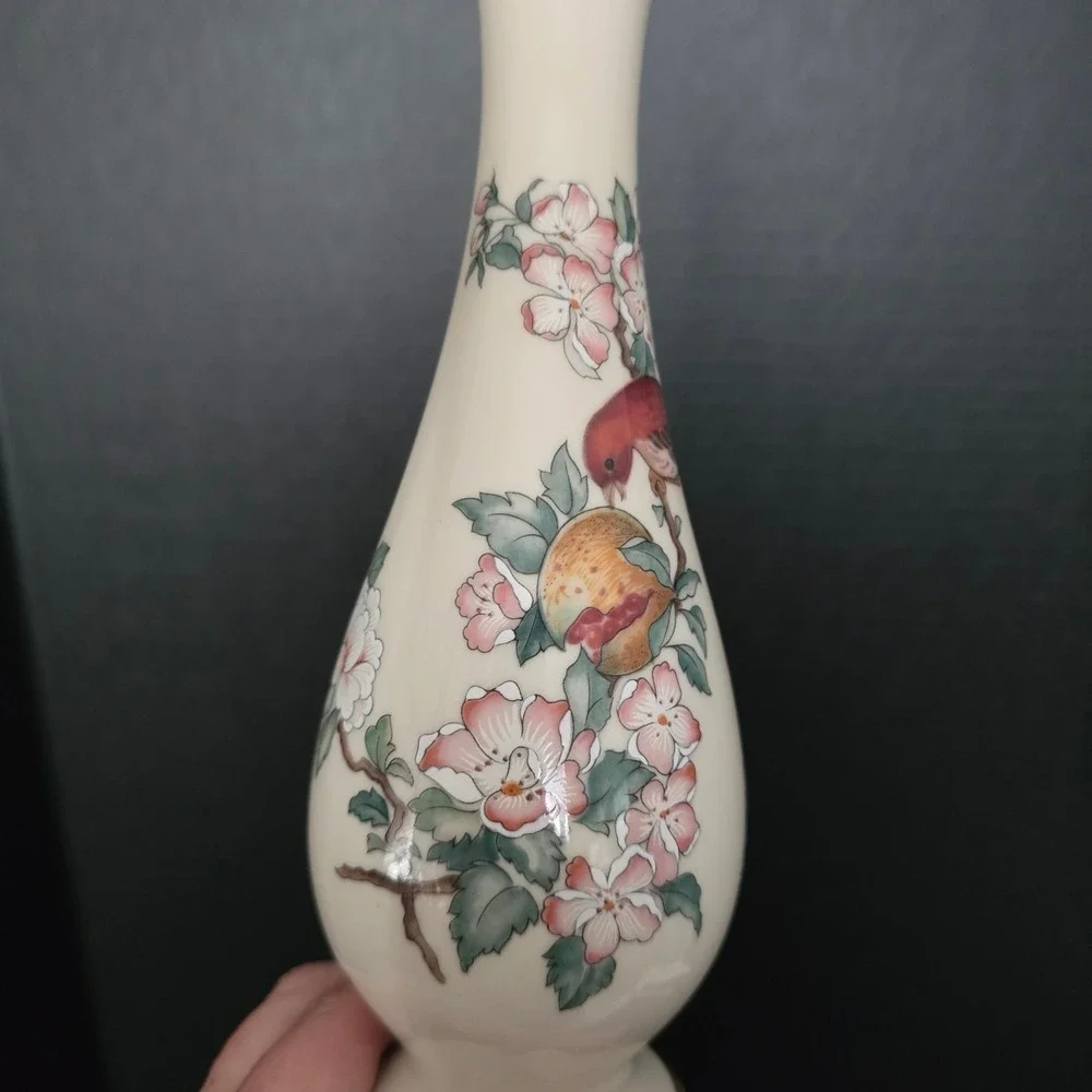 Vtg 80's Lenox Serenade Bud Vase Ivory Porcelain 24k Gold‎ Trim Bird Floral USA